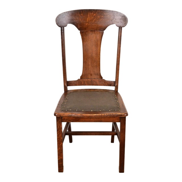 Limbert Style Antique Arts & Crafts Carved Oak Side Chair or Dining Chair, Circa 1900 For Sale