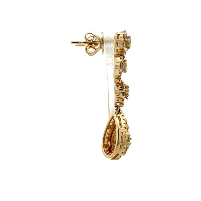 Metal 14k Gold 2.50 Carat Diamond Dangle Earrings, A Pair For Sale - Image 7 of 10