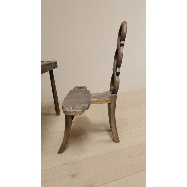 Vintage Sculptural Wooden Table and Two Chairs with Hand-Carved Loop Backrests, 1940s, Set of 3 For Sale - Image 11 of 18