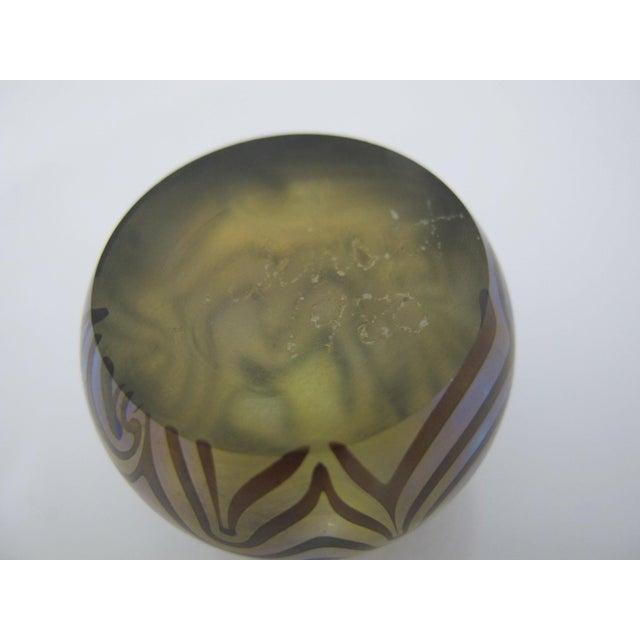 Glass Robert Eickholt Small Iridescent Blue King Tut Art Glass Sphere Paperweight For Sale - Image 7 of 7