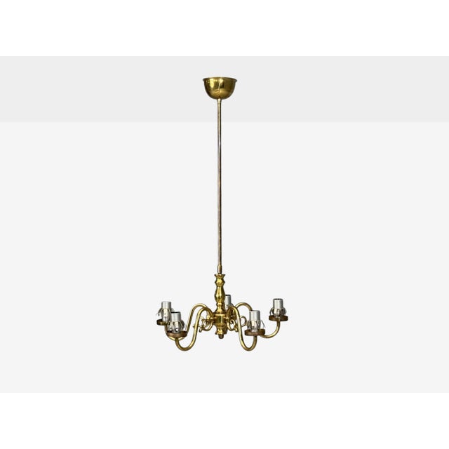 1950s Swedish Modern, Pendant Light, Brass, Fabric, Sweden For Sale - Image 10 of 10