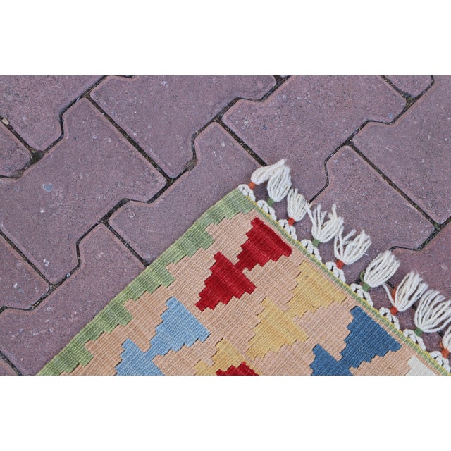 1960s Southwestern Style Hand Knotted Geometric Design Oushak Kilim Runner Rug For Sale - Image 9 of 11