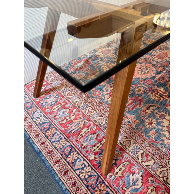 2020s Organic Modernism Walnut Wood + Glass Dining Table For Sale - Image 5 of 12
