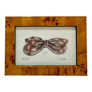 Late 20th Century Kolene Spicher Original Watercolor Plaid Bow Miniature Signed Framed For Sale
