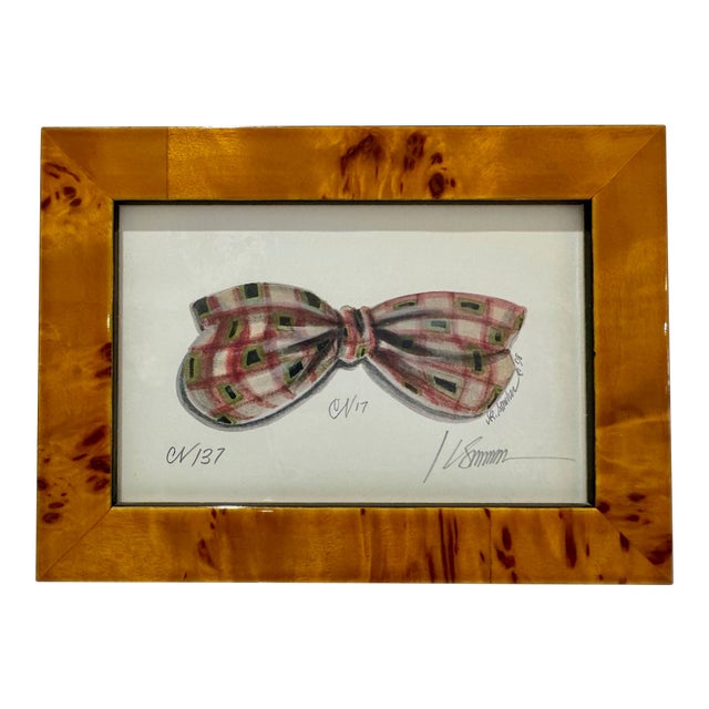 Late 20th Century Kolene Spicher Original Watercolor Plaid Bow Miniature Signed Framed For Sale
