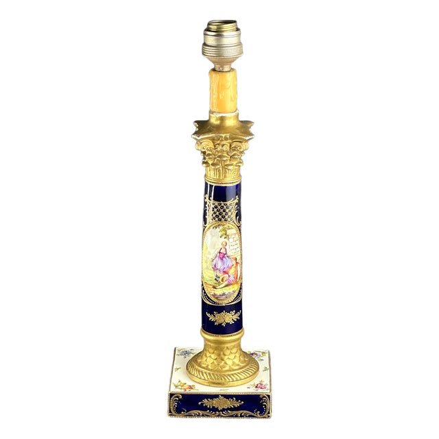 French Hand-Painted Porcelain Table Lamp from Syra Barcelona, 1930s For Sale