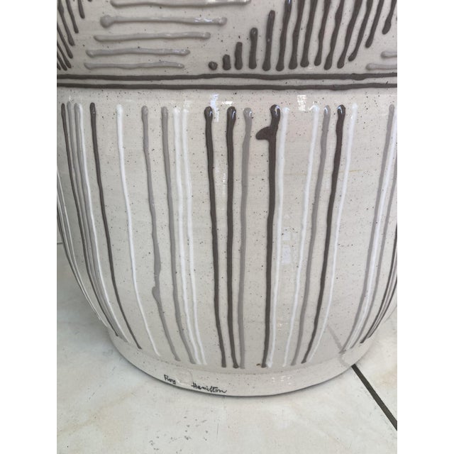 Cream Monumental Roy Hamilton Double Cuff Vases in Taupe, Gray and White , Set of 2 For Sale - Image 8 of 12