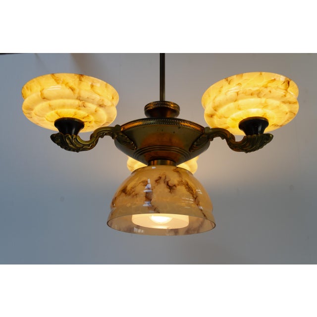 Art Nouveau Danish Chandelier with Marbled Opaline Shades, 1920s For Sale - Image 15 of 18