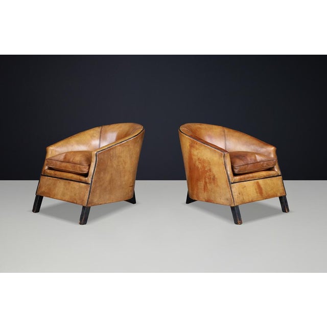 1970s Patinated Leather Armchairs attributed to Bart van Bekhoven, Netherlands, 1970s, Set of 2 For Sale - Image 5 of 18