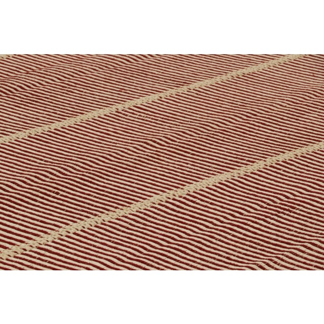 Contemporary Rug & Kilim’s Contemporary Kilim in Red and Beige Textural Stripes For Sale - Image 3 of 7