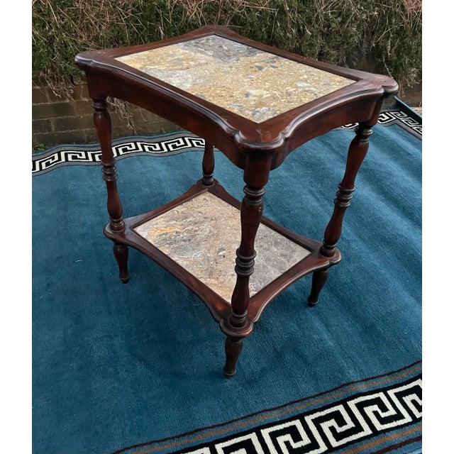 Theodore Alexander Theodore Alexander French Style Marble Tiers Mahogany Table For Sale - Image 4 of 11