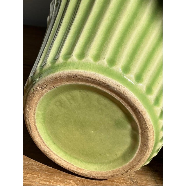 Mid-Century Modern Vintage Boho French Glazed Ceramic Pleated Vase For Sale - Image 3 of 6