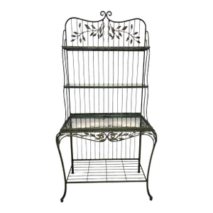 Vintage Designer Faux Bois Iron & Glass Etagere