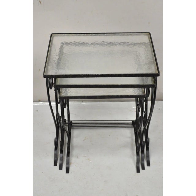Mid 20th Century Mid 20th Century John Salterini Style Black Wrought Iron Maple Leaf Garden Nesting Tables - Set of 3 For Sale - Image 5 of 11