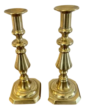 Large Antique Victorian Candlesticks in Brass, Set of 2