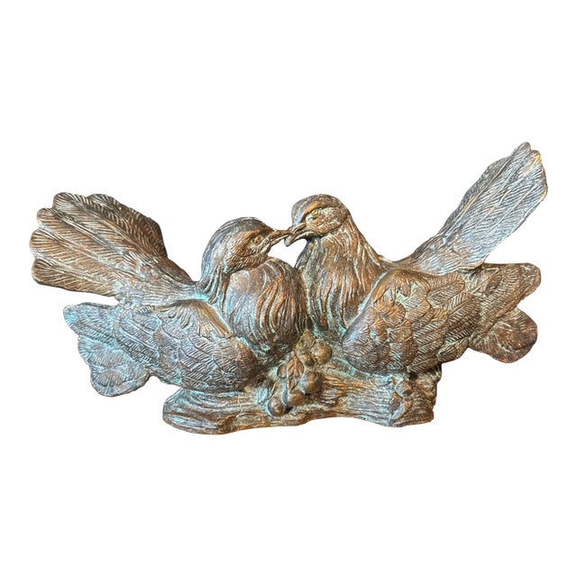 1980s Pigeon Bronze Sculpture Love Birds For Sale