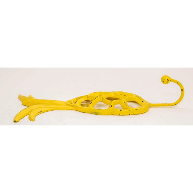 Folk Art Vintage Cast Iron Tropical Yellow and Green Pineapple Coat Hook For Sale - Image 3 of 9
