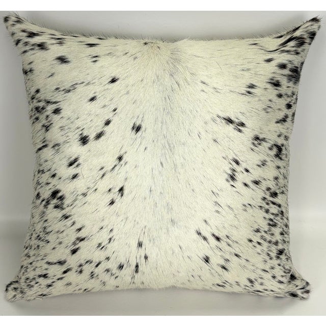 2020s Premium Brazilian Watusi Cowhide Pillow Cover 16x16 – Speckled Ivory Spine – Handcrafted by Pablo Sota Designs For Sale - Image 5 of 11