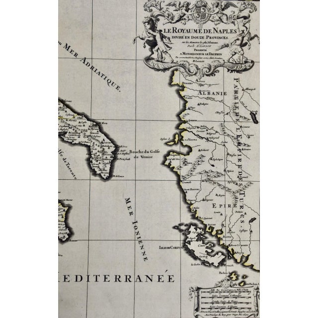 Traditional Naples and S. Italy: A Large 17th C. Hand-Colored Map by Sanson and Jaillot, 1692 For Sale - Image 3 of 5