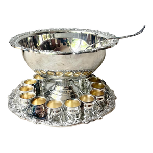 1980s F.B. Rogers Silverplate Massive Punch Bowl Set, 12 Cups Plate Ladle Bowl - 15 Piece