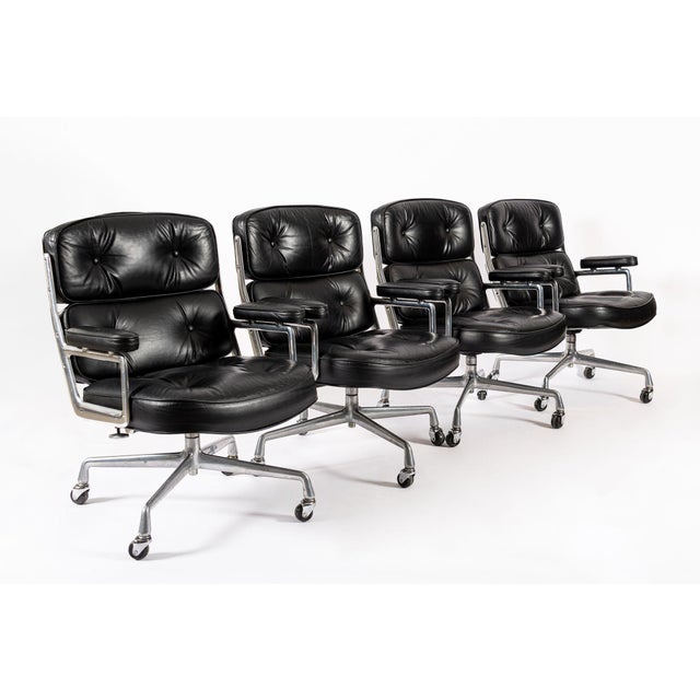 Eames for Herman Miller Time Life Black Leather Office Chairs, 1980s - Set of 4 For Sale - Image 11 of 18