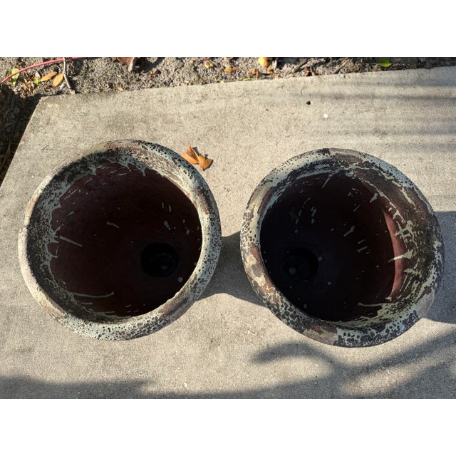 Black Vintage Volcanic Glaze Terracotta Garden Planters, Pair For Sale - Image 8 of 12