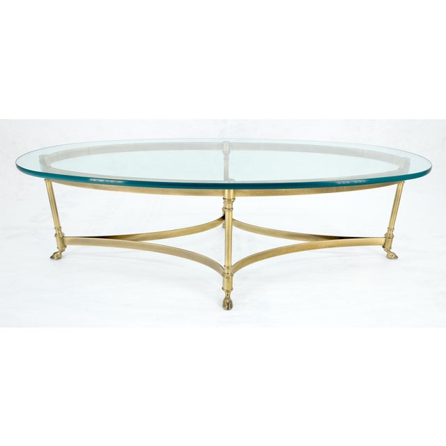 Oval 3/4" Glass top Brass Hoof Feet Coffee Center Table MINT For Sale - Image 12 of 18