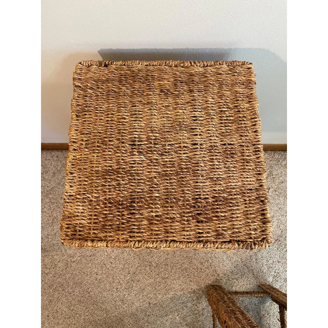Vintage Woven Wicker Seagrass Plant Stands / Stools - a Pair For Sale - Image 4 of 12