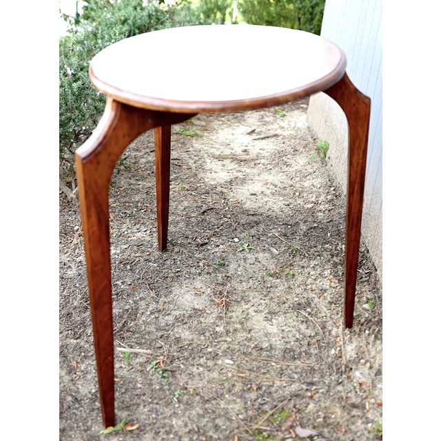 1960s Tripod Three Legged Oval Walnut Vintage Scandinavian Writing or Dining Table For Sale - Image 4 of 9