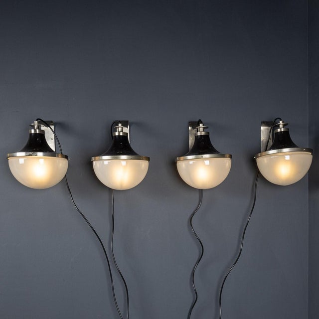 1950s Vintage Italian Metal & Opaque Glass Wall Lights, 1950s, Set of 4 For Sale - Image 5 of 9