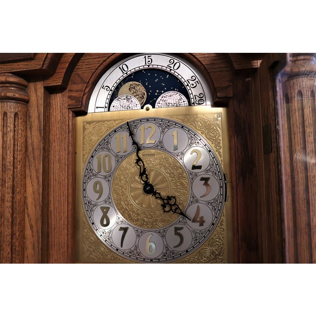 Traditional 1980s Emperor Clock Company Solid Oak Grandfather Clock Weight Driven Longcase Clock For Sale - Image 3 of 10