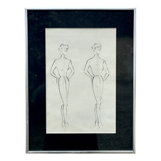 Vintage, Signed, Framed, Pencil Sketches by Berthe Duquaine, 1951 For Sale