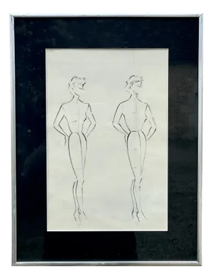 Vintage, Signed, Framed, Pencil Sketches by Berthe Duquaine, 1951