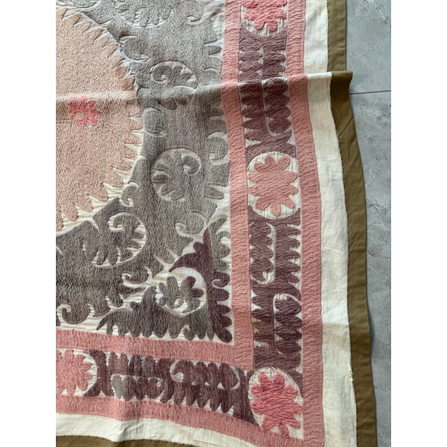 Brown Pink Cotton Suzani Wall Hanging With Medallion For Sale - Image 9 of 10