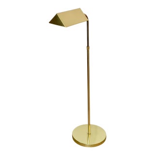 Vintage 1970's Mid-Century Modern Brass Pharmacy Adjustable Floor Lamp with Triangular Shade For Sale