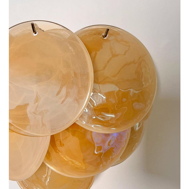 Iridescent Alabaster Gold Disc Glass Wall Sconces, 1990s, Set of 2 For Sale - Image 4 of 18