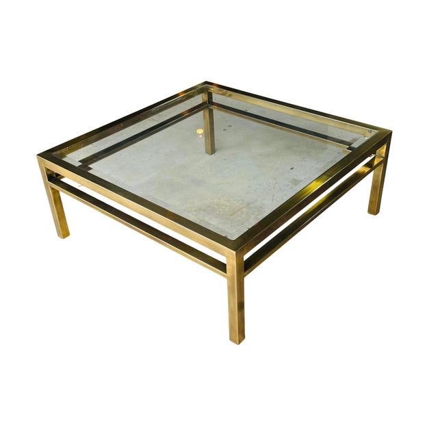 Vintage 1970s Brass & Glass Square Coffee Table | Hollywood Regency Mid-Century Modern Cocktail Table | Maison Jansen Style For Sale - Image 13 of 14