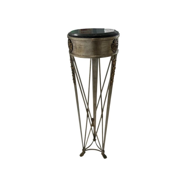 Bronze Maitland Smith French Directoire Style Silver Leaf and Bronze Tall Pedestal For Sale - Image 8 of 9