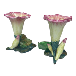 Pair of Majolica Morning Glory Vase Jerome Massier, Circa 1900