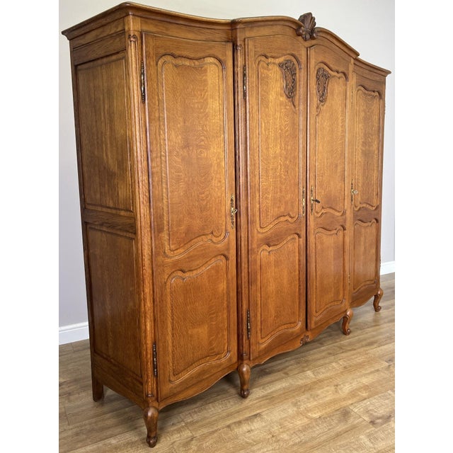 Vintage French Louis XVI Style Wardrobe in Oak For Sale - Image 3 of 12