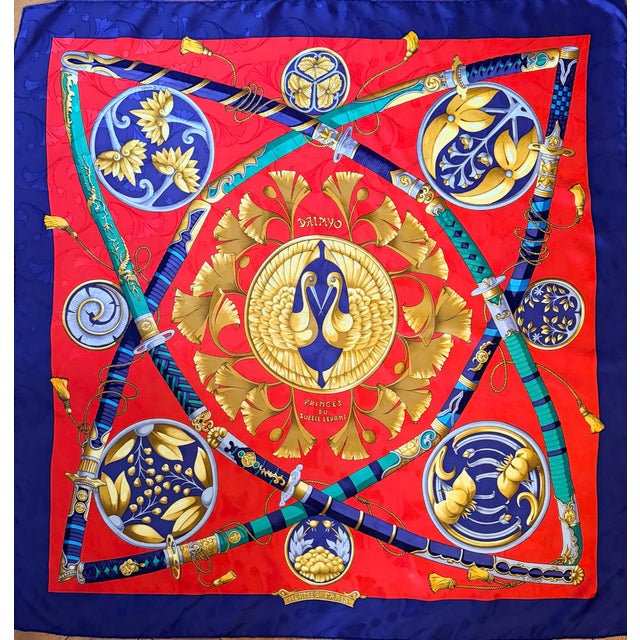 Japanese Hermès Daïmyo Silk Scarf 1998 Designed by Françoise Faconnet For Sale - Image 3 of 12