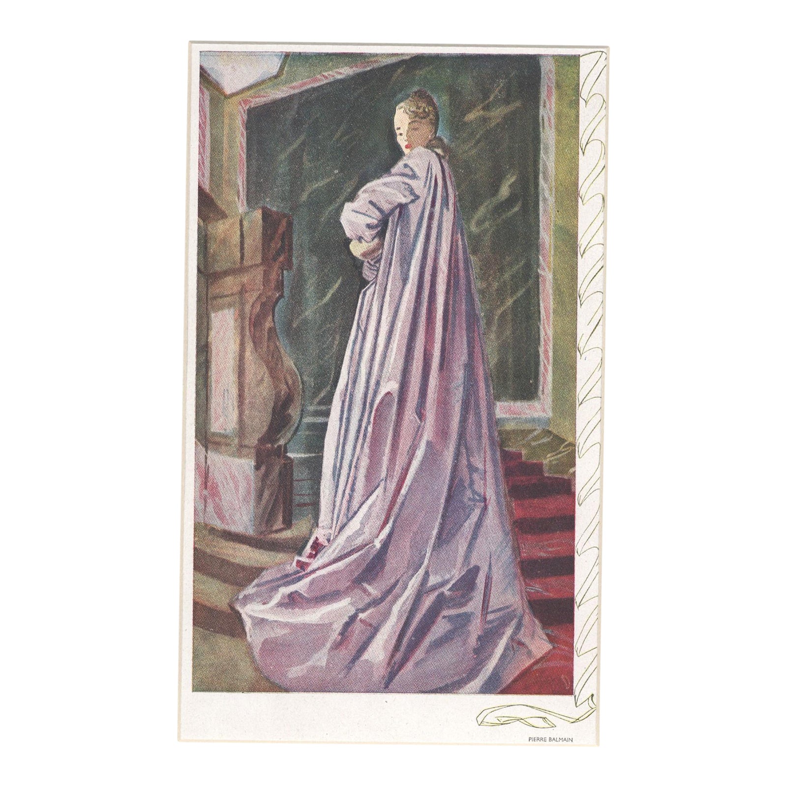 1946 Mid-Century French Fashion Print by Pierre Balmain, Matted