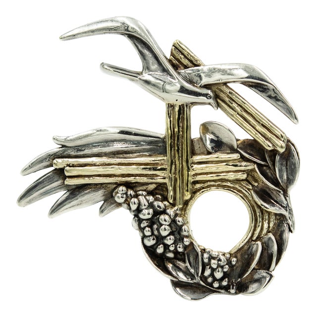 Large Judaica Israel 40th Anniversary Gilt Sterling Silver Dove Brooch 1988 For Sale