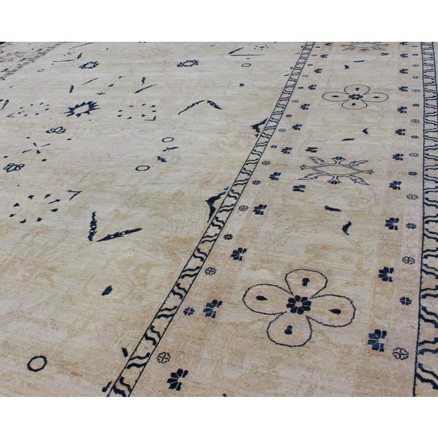 Keivan Woven Arts Tabriz Rug With Beige Field and Deep Indigo 12' X 17'4 For Sale - Image 9 of 13