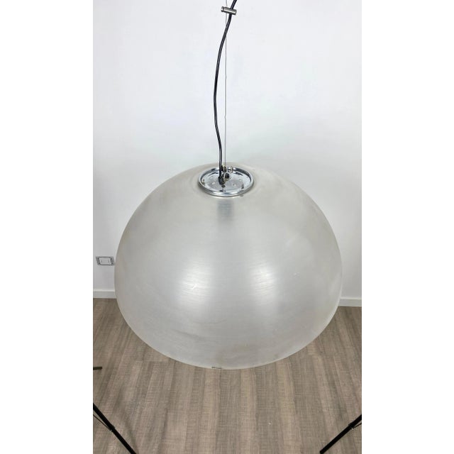 Italian metallic pendant lamp with huge lampshade by Guzzini (original label still attached). Italy, circa 1970. This...