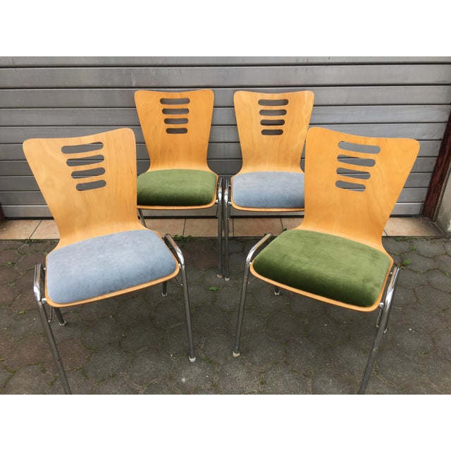 Stackable Metal and Wood Chairs, 1990s, Set of 4 For Sale - Image 4 of 16