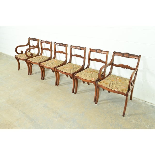 Kindel Furniture Style Regency Carved Solid Mahogany Side Chairs or Dining Chairs, Pair For Sale - Image 13 of 14