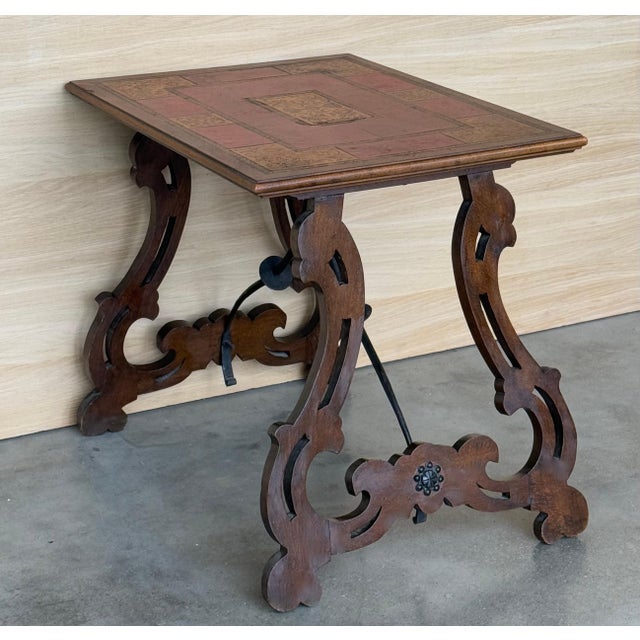 Spanish Baroque Side Table with Lyre Legs and Marquetry Top, 1850 For Sale - Image 14 of 18