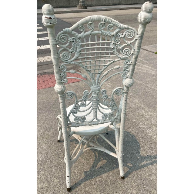 Late 19th Century Victorian White Wicker Rattan Desk Side Vanity High Back Portrait Chair For Sale - Image 6 of 12