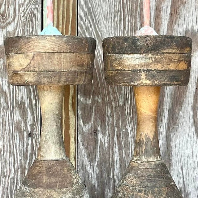 Vintage Rustic Sculptural Turned Wood Table Lamps, Pair For Sale - Image 9 of 14
